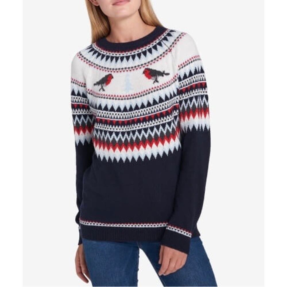 Tommy Hilfiger Winter Holiday Bird Nordic Preppy Sweater Wool Blend Size Medium